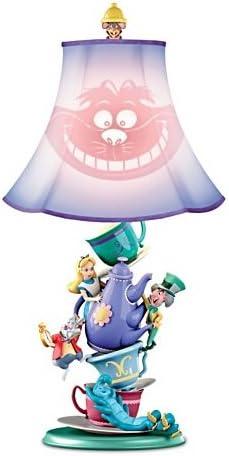 The Bradford Exchange Alice in Wonderland Handmade Sculptural Mad Hatter's Tea Party Table Lamp with Appearing Disappeaing Cheshire Cat Shade 17.5-Inches