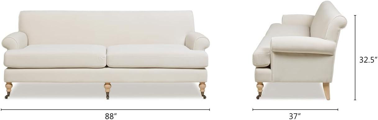 French Beige Velvet Lawson Sofa with Rolled Arms