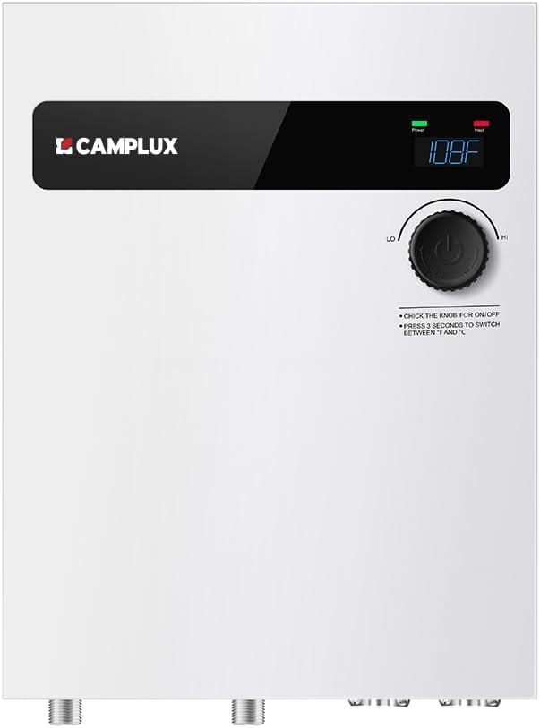 Camplux 27kW White Electric Tankless Water Heater with Digital Display