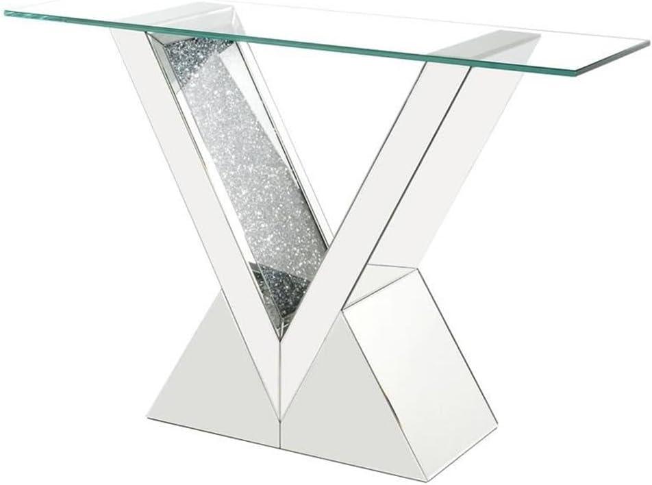 Zoomie Kids Buren Glam 47"L Console Table with V-Shape Base in Mirrored & Faux Diamonds