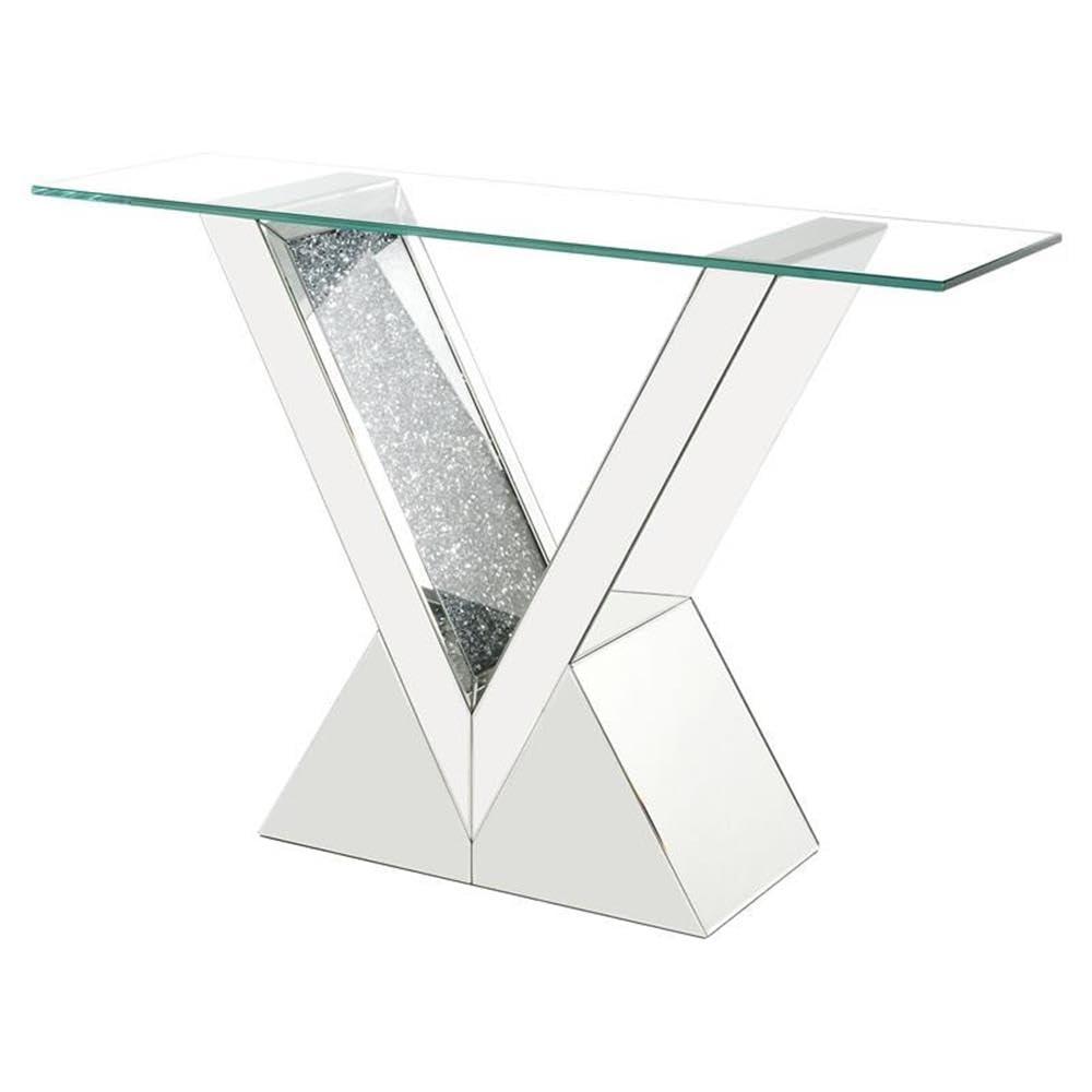 Zoomie Kids Buren Glam 47"L Console Table with V-Shape Base in Mirrored & Faux Diamonds
