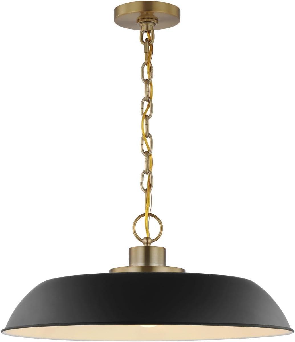 Colony Modern Dome Pendant Light in Matte Black and Burnished Brass