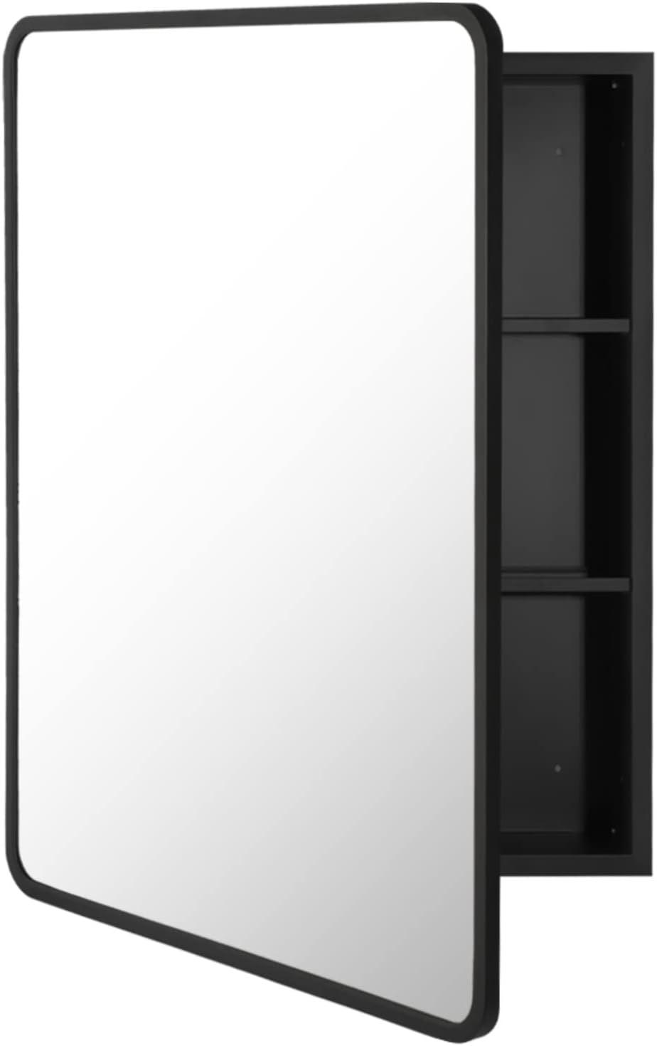 Medium Black Metal Framed Rectangular Medicine Cabinet with Mirror