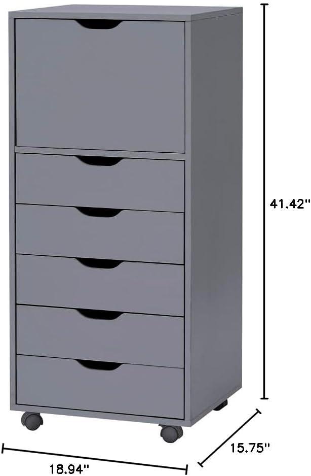 Inbox Zero 6-Drawer Office Drawer File Cabinet on Wheels, Desk Filing Cabinet Unit, Craft Office Drawer Storage Organization