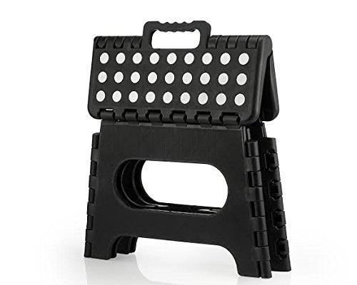Simplify Plastic 9" Stripe Top 1 Step Folding Step Stool, Black
