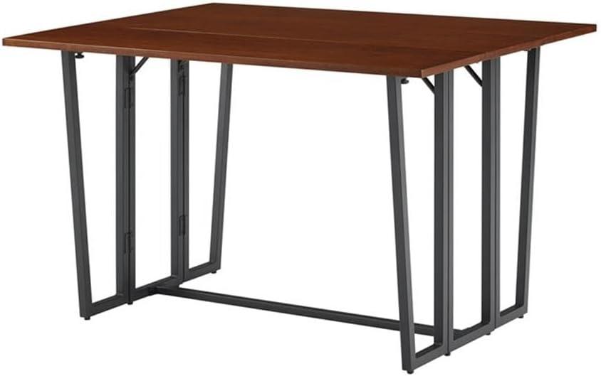 Pemberly Row 47" Modern Drop-Leaf Wood Dining Table - Dark Walnut / Black