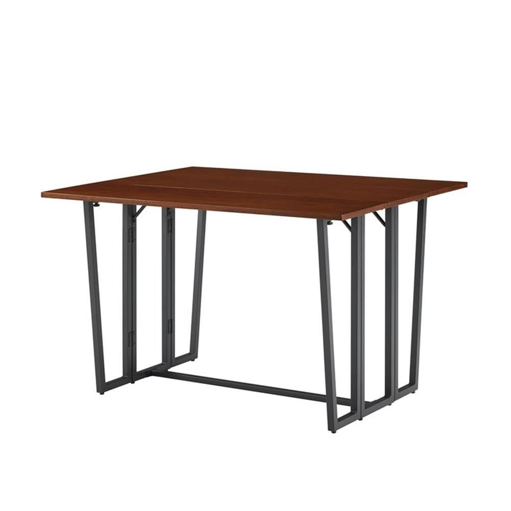 Pemberly Row 47" Modern Drop-Leaf Wood Dining Table - Dark Walnut / Black