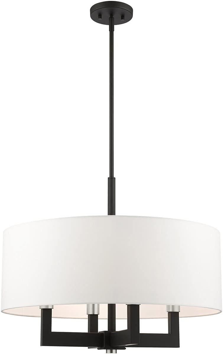 Cresthaven Black 4-Light Chandelier with Off-White Fabric Shade