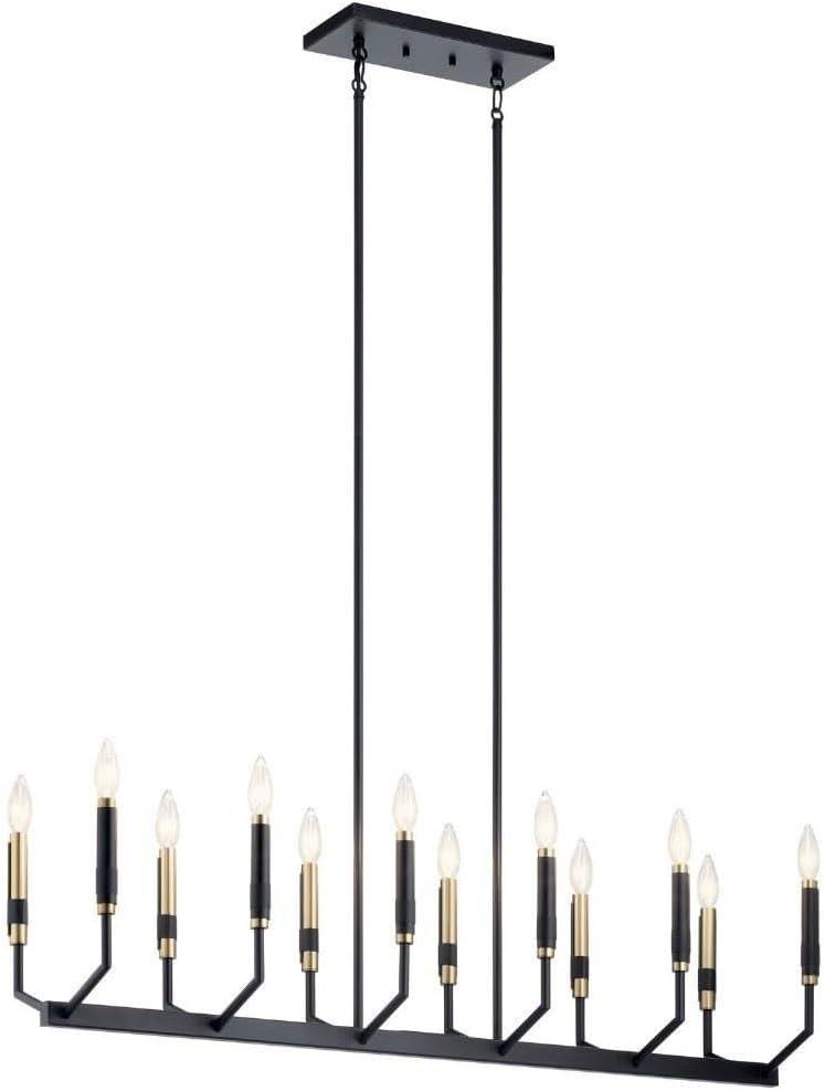 Elegant Black 12-Light Taper Candle Chandelier with Faux Leather Accents