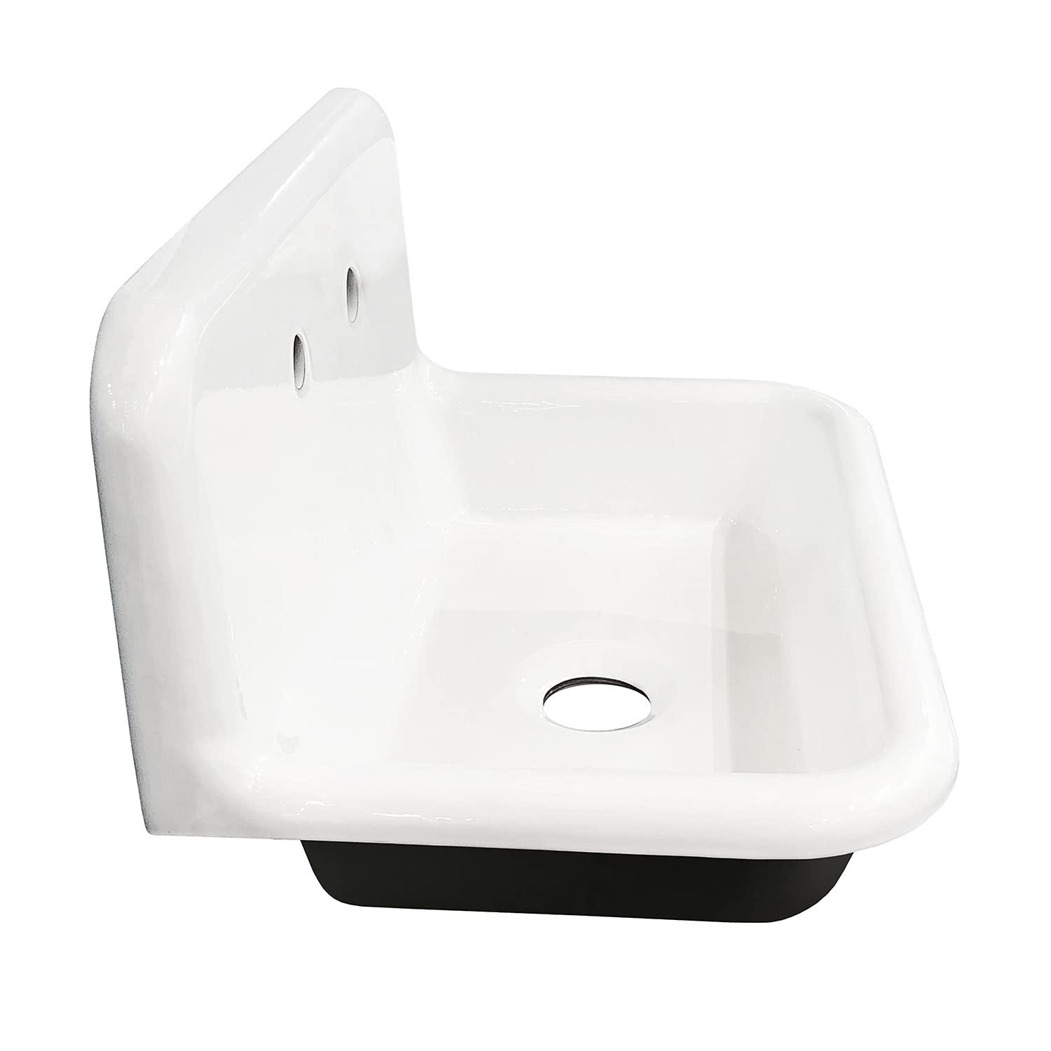 Kingston Brass Towne 30-Inch Cast Iron Wall Mount 2-Hole Single Bowl Kitchen Sink