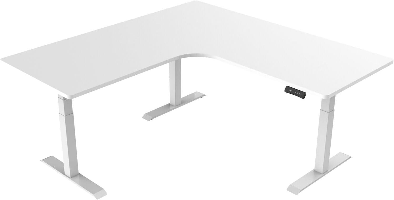 White L-Shaped Adjustable Height Standing Desk with USB Port