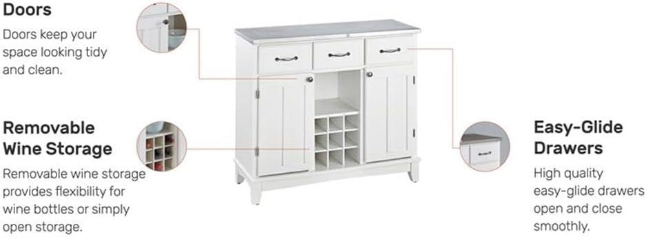 36.25" Sideboard Buffet Servers with Stainless Top Off White - Home Styles: Kitchen Hutch, Buffet Table