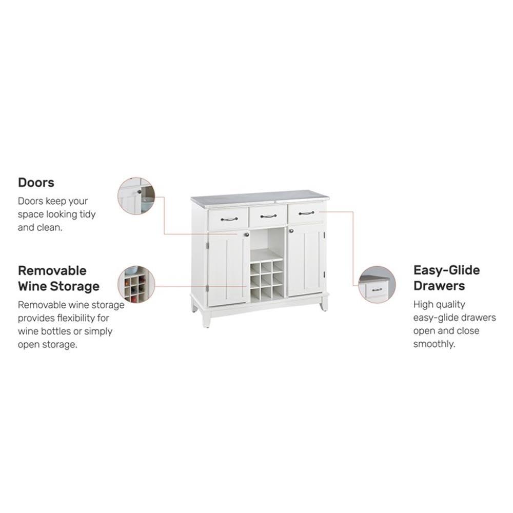 36.25" Sideboard Buffet Servers with Stainless Top Off White - Home Styles: Kitchen Hutch, Buffet Table
