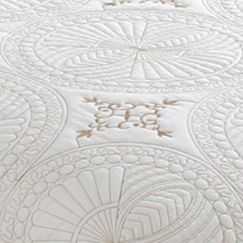 Hong and Arts Inc. Marina Decoration Embroidered Stitching Coverlet Bedspread Ultra Soft Solid Summer Quilt Set, Geometric Circles Cream - Queen