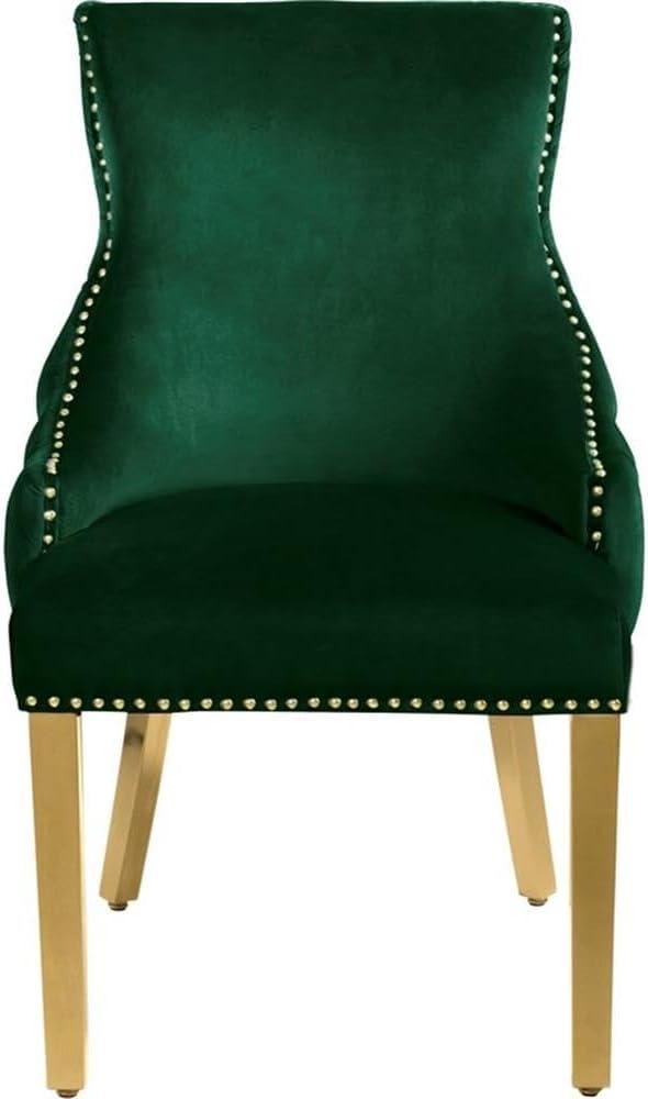 Meridian Furniture Tuft Gray Velvet Dining Chair in Gold Finish (Set of 2)