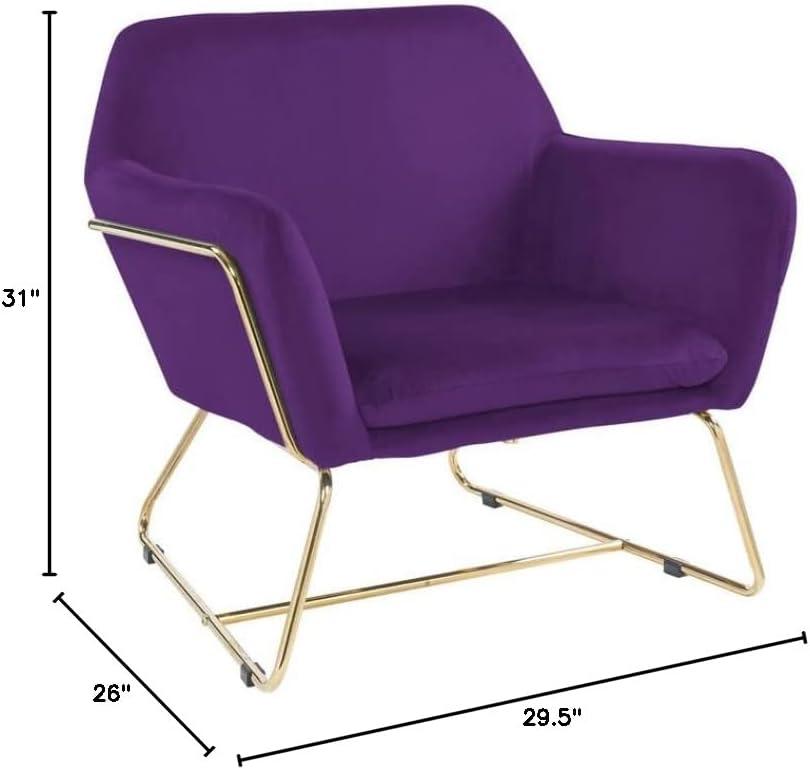 Keira Purple Velvet Accent Chair with Metal Base