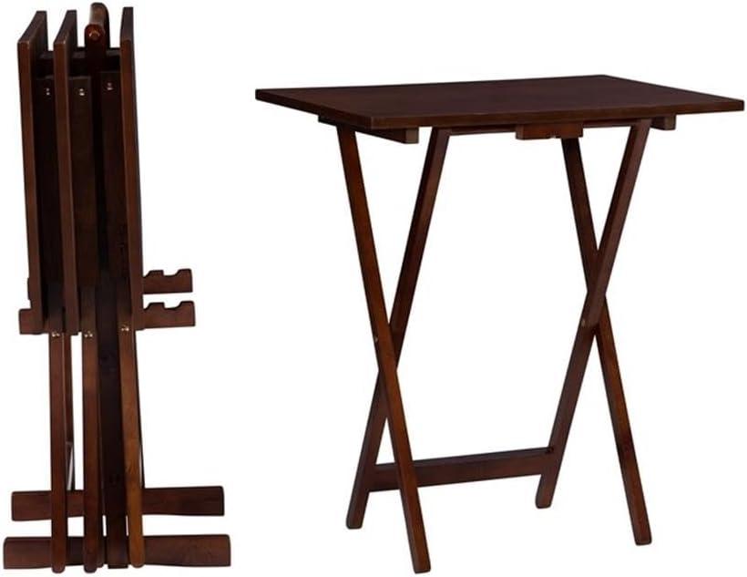 Pemberly Row Transitional Solid Wood Five Piece Tray Table Set in Hazelnut Brown