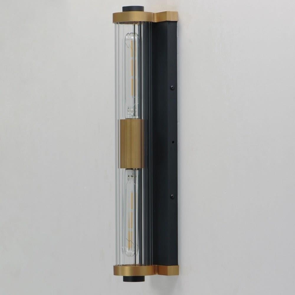 Opulent Black and Antique Brass 20" Outdoor Wall Sconce