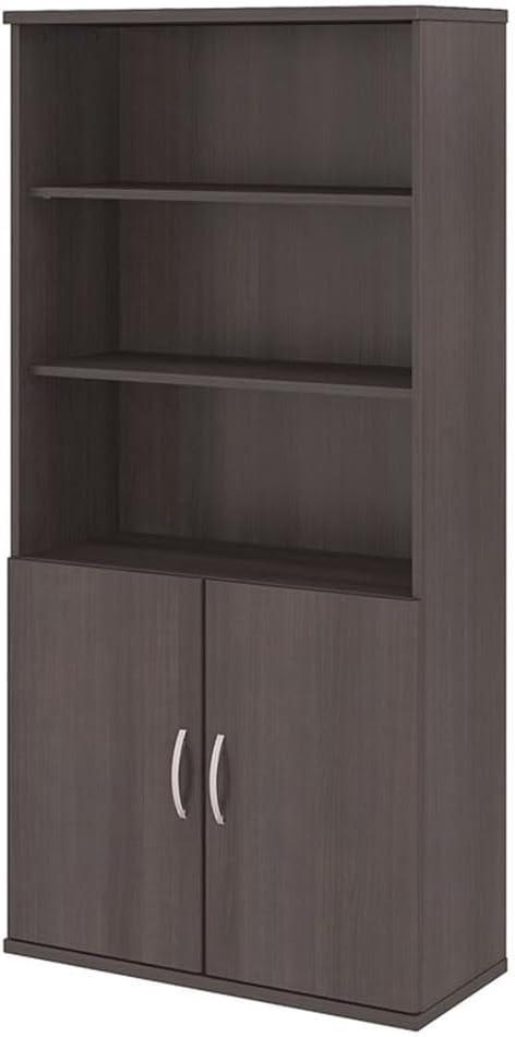 Studio C 5 Shelf Bookcase with Doors in Storm Gray - Engineered Wood