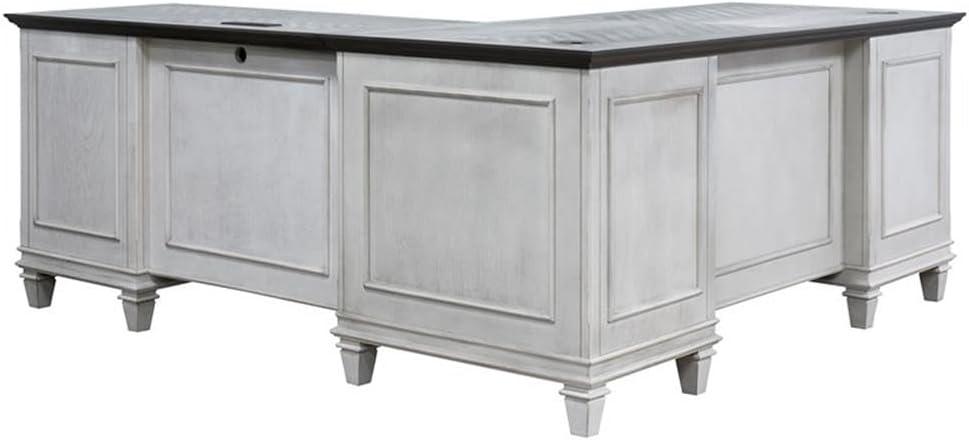 Martin Furniture Hartford L Shaped Pedestal Desk Brown: Executive Office Workstation with Metal Hardware