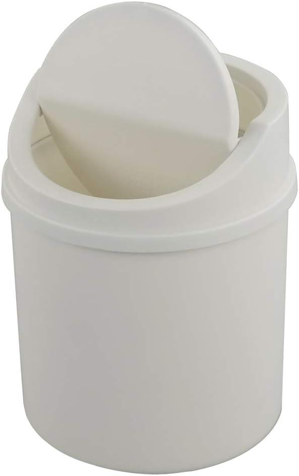 White Plastic Cylindrical Desktop Trash Can with Swing Lid