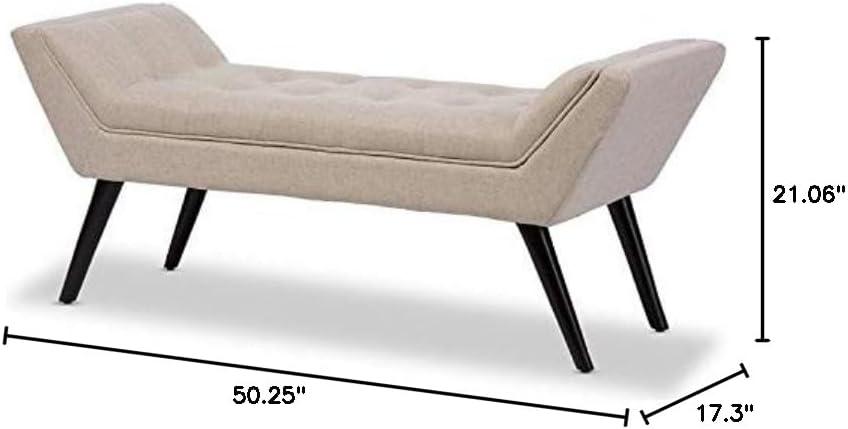 Tamblin Mid-Century Modern Retro Linen Fabric Upholstered Grid - Tufting 50" Bench - Beige - Baxton Studio: Plywood Frame, Polyester Upholstery