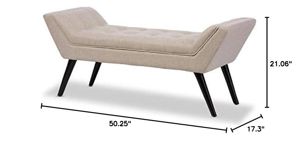 Tamblin Mid-Century Modern Retro Linen Fabric Upholstered Grid - Tufting 50" Bench - Beige - Baxton Studio: Plywood Frame, Polyester Upholstery