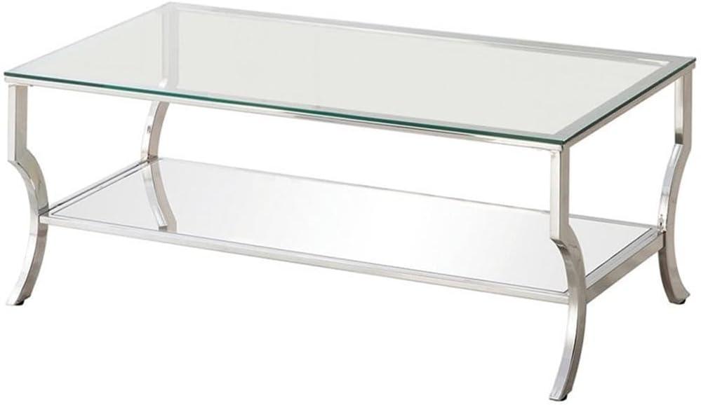 Pemberly Row Glass Top Accent Coffee Table in Chrome