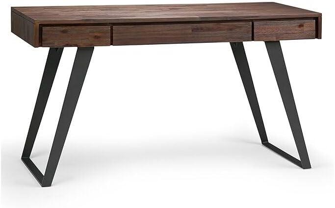 Simpli Home Lowry Solid Acacia Wood Desk, Industrial Style with Keyboard Tray and 2 Drawers