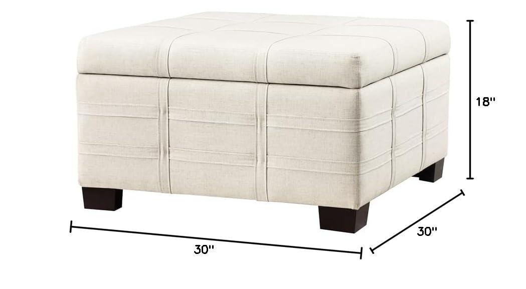 Detour Strap Square Storage Ottoman in Linen White Fabric