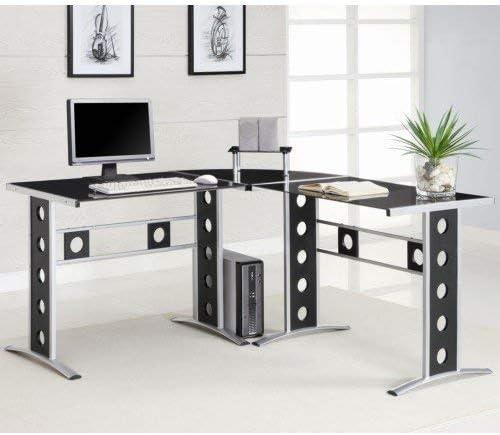 Keizer 3-piece L-shape Office Desk Set Black and Silver