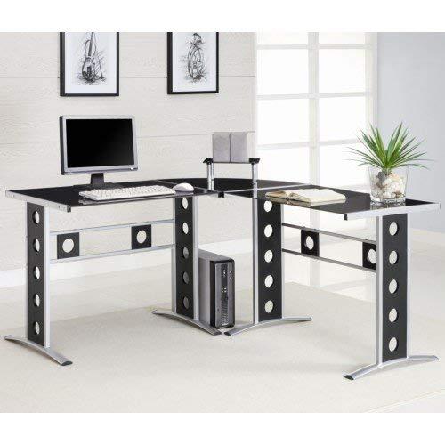 Keizer 3-piece L-shape Office Desk Set Black and Silver
