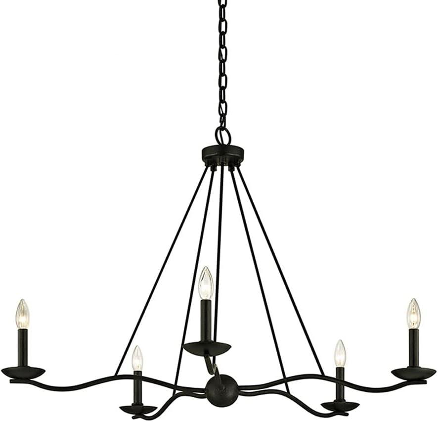 Transitional Forged Iron 54" Wide Taper Candle Chandelier in Black