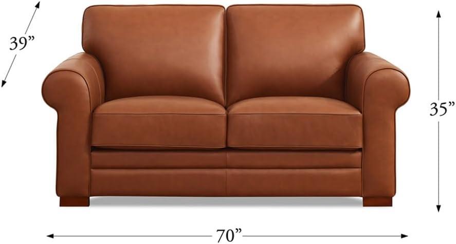 Cinnamon Brown Tufted Leather Loveseat with Wood Feet