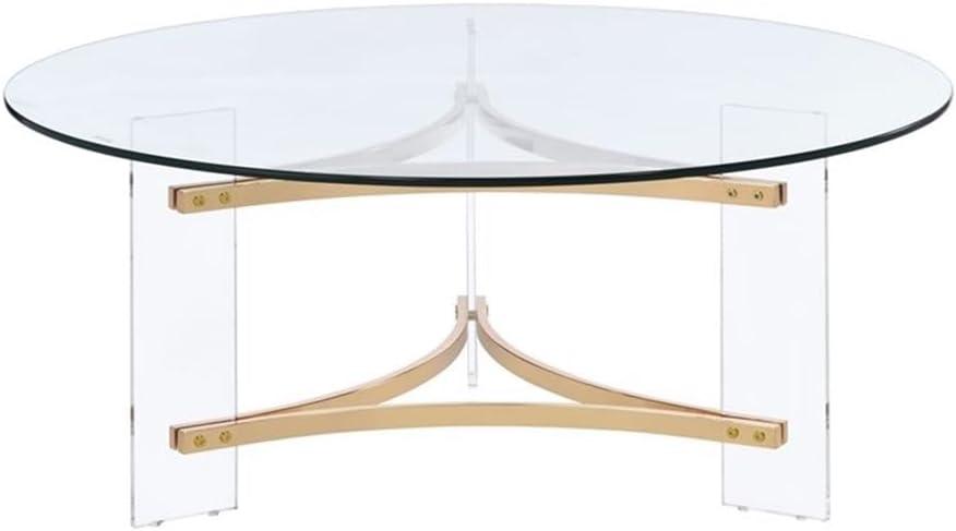 41" Sosi Coffee Table Gold Finish - Acme Furniture: Chic Acrylic Base, Clear Glass Top, No Assembly Required