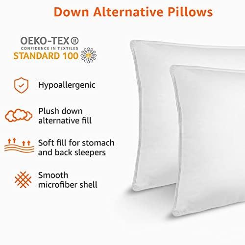 Amazon Basics Down Alternative Pillow for Back Side Sleepers, Medium Density, Standard Size, 26" x 20", 2-Pack, White