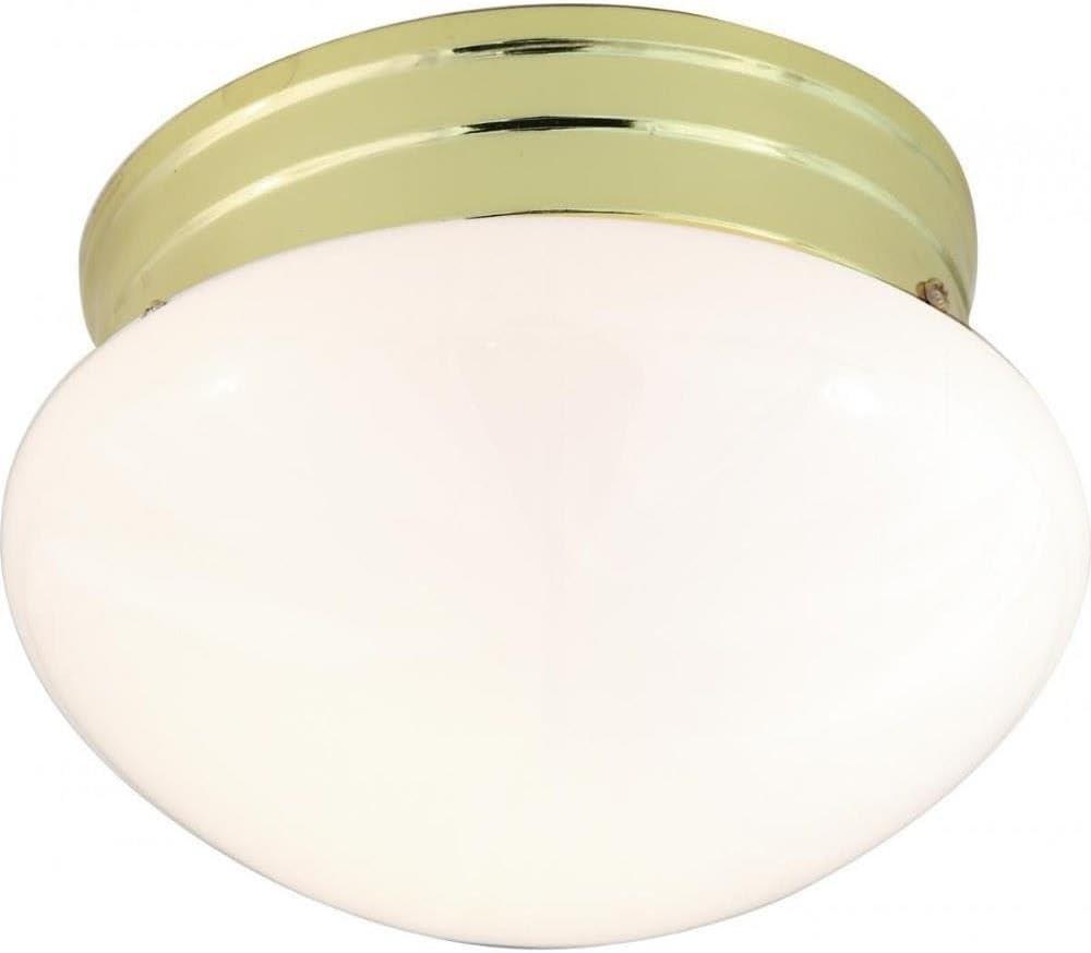 Polished Brass and White Glass Flush Mount Ceiling Light