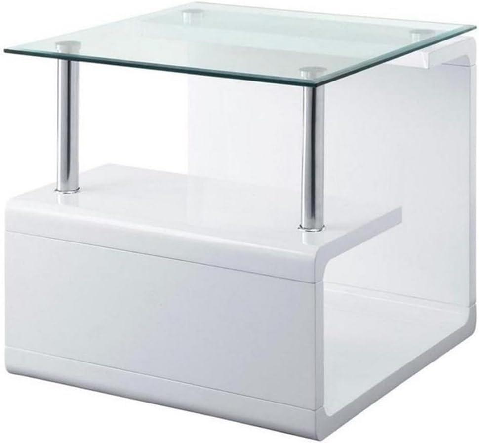 24" Nevaeh High Gloss Finish Accent Table Clear Glass/White - Acme Furniture