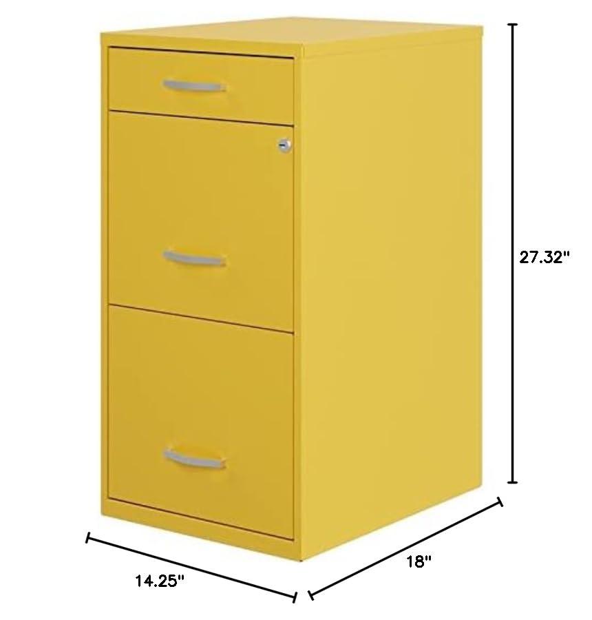 Space Solutions 3 Drawer Letter Width Vertical File Cabinet with Pencil Drawer, Yellow