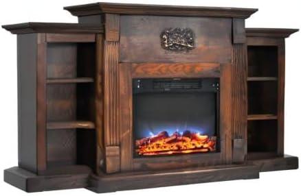 Cambridge Sanoma 72'' Electric Fireplace with Charred Log Insert | For Rooms up to 210 Sq.Ft | Remote | Bookshelves | Adjustable Heat Settings | Timer | Storage | Walnut Mantel