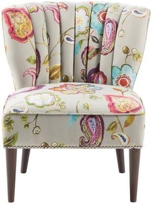 Remy Channel Back Slipper Chair Green/Cream: Madison Park, Wingback Design, Floral Pattern, Wood Legs