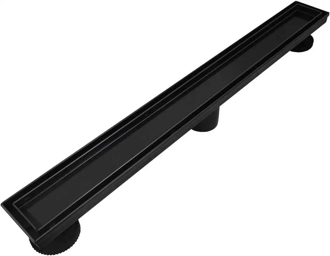 Neodrain 18-Inch Linear Shower Drain,with 2-in-1 Flat & Tile Insert Shiny Black Cover, Rectangle Shower Floor Drain, Floor Shower Drain with Adjustable Leveling Feet, Hair Strainer