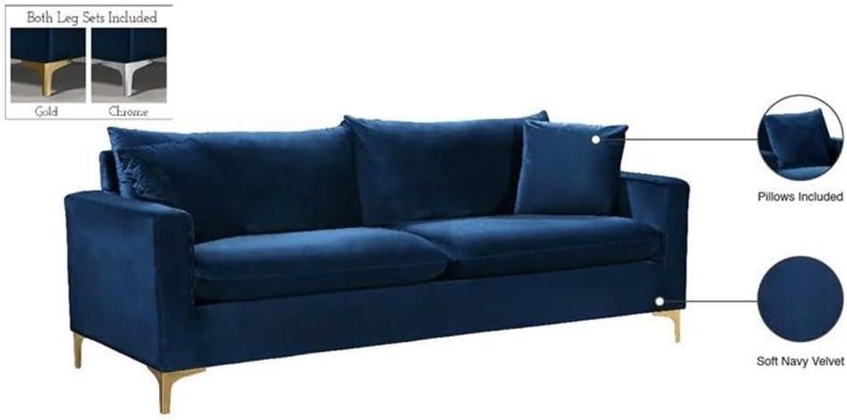 Meridian Furniture Naomi Contemporary Velvet Sofa in Navy