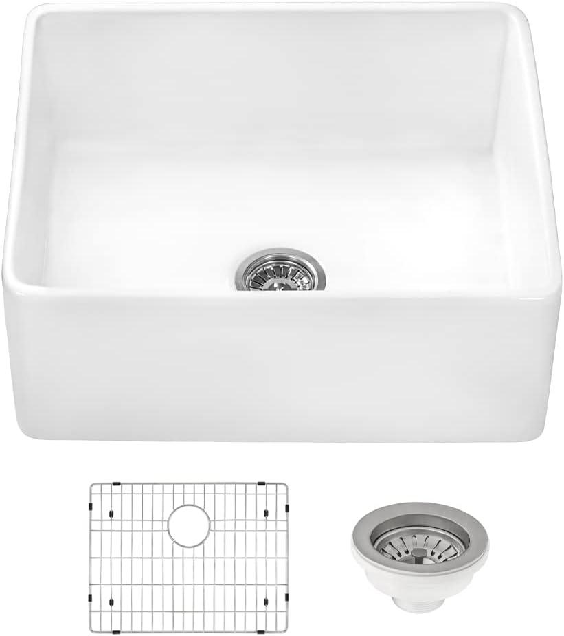 Ruvati 23-inch Fireclay Farmhouse Kitchen Laundry Utility Sink Single Bowl - White