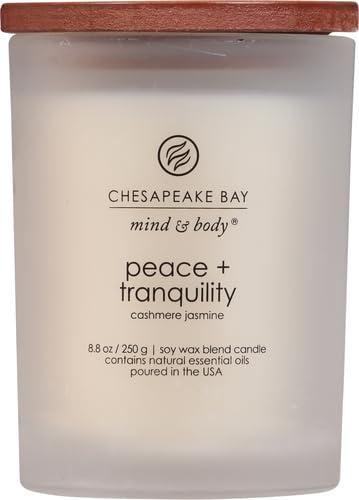 Frosted Glass Peace + Tranquility Lidded Jar Candle White 8.8oz - Mind & Body by Chesapeake Bay Candle: Soy Wax Blend with Essential Oils