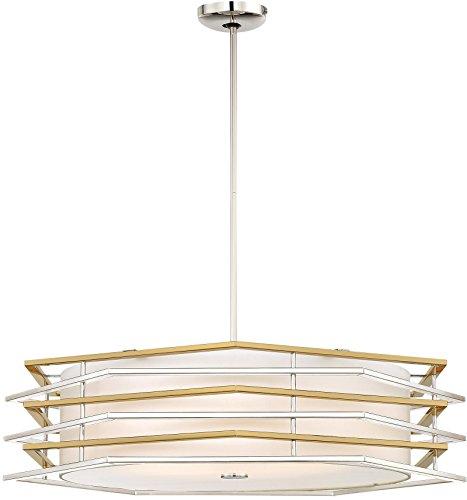 Polished Nickel and Honey Gold LED Pendant with White Linen Shade