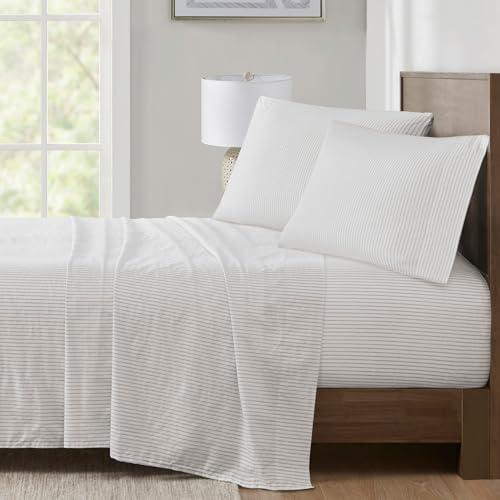 Full 200 Thread Count Printed Cotton Sheet Set Gray Stripe