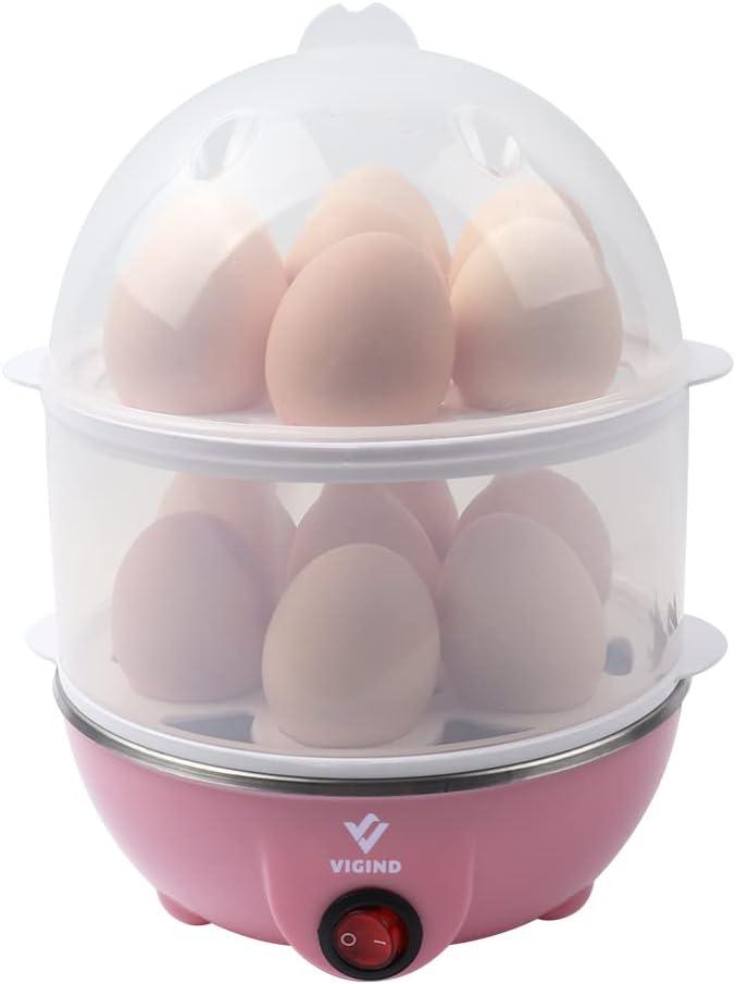 Pink Double-Layer Electric Egg Cooker with 14 Egg Capacity