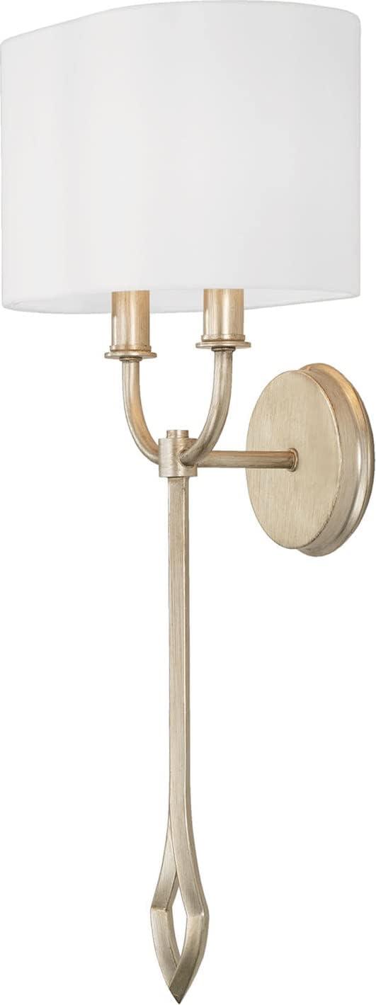 Claire Brushed Champagne 2-Light Wall Sconce with White Fabric Shade