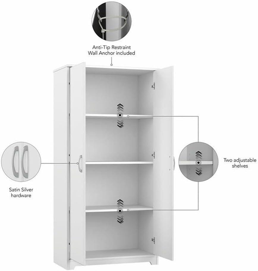 White Tall Engineered Wood Kitchen Pantry Cabinet with Doors